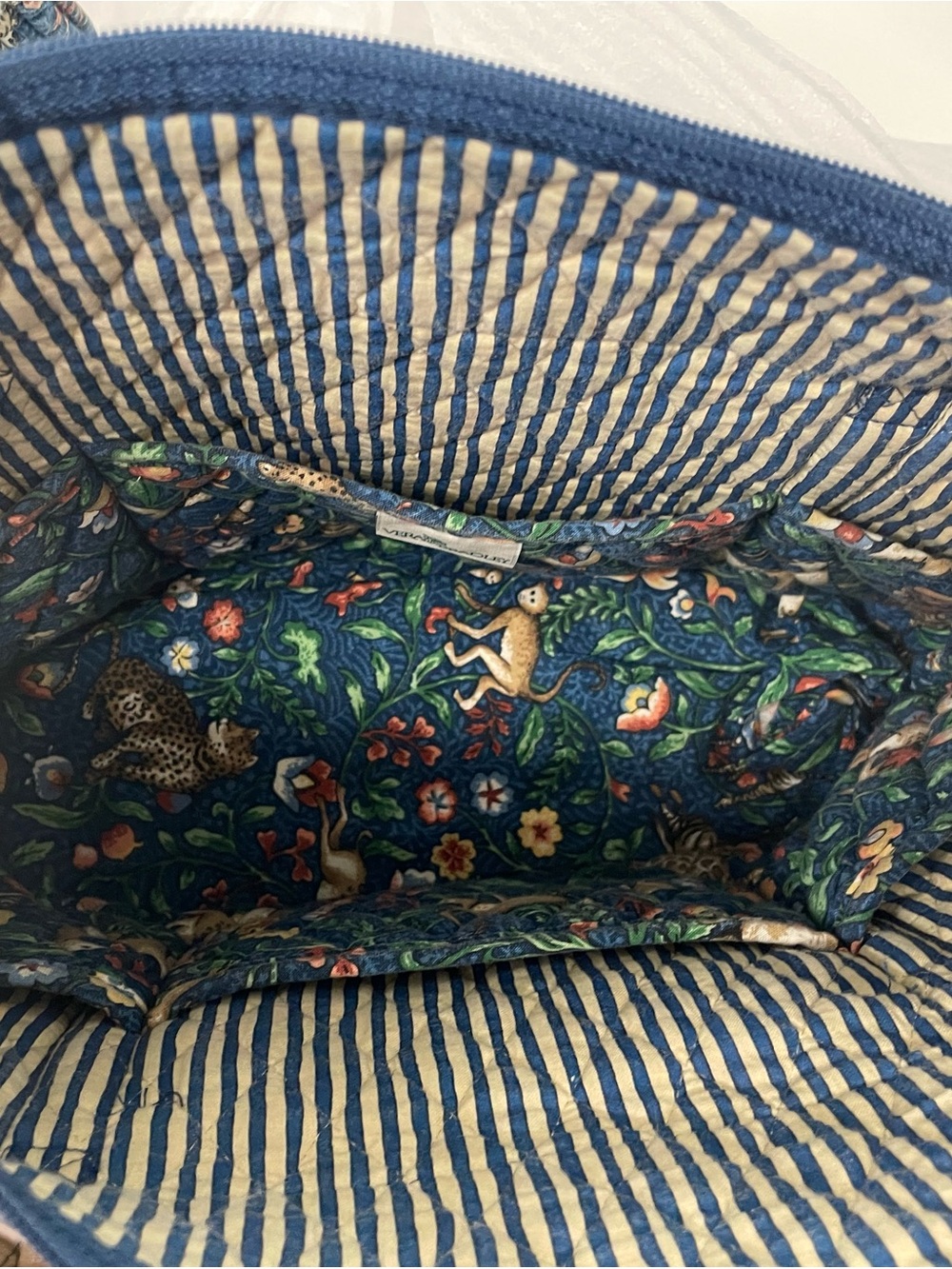 Vera Bradley Animal Kingdom Rare Navy Blue Floral Safari Quilted Tote Retired - Picture 6 of 11